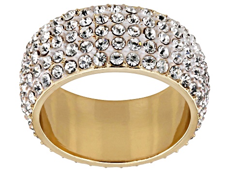 Pre-Owned White Crystal Gold Tone Band Ring