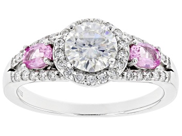 Picture of Pre-Owned Moissanite And Pink Sapphire Platineve Ring 1.17ctw DEW.