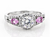 Pre-Owned Moissanite And Pink Sapphire Platineve Ring 1.17ctw DEW.