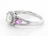 Pre-Owned Moissanite And Pink Sapphire Platineve Ring 1.17ctw DEW.