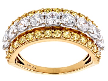 Picture of Pre-Owned Canary And White Cubic Zirconia 18K Yellow Gold Over Sterling Silver Ring 3.00ctw