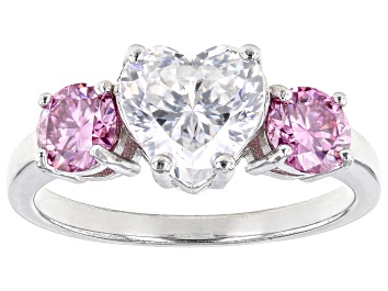 Picture of Pre-Owned Colorless And Pink Moissanite Platineve Heart Ring 3.18ctw DEW.