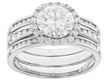 Picture of Pre-Owned Moissanite Platineve Halo Ring With Guard 2.66ctw DEW.