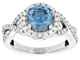 Pre-Owned Blue and colorless moissanite platineve ring 2.58ctw DEW