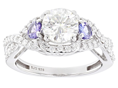 Pre-Owned Moissanite And Tanzanite Platineve Ring 1.60ctw DEW.