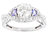 Pre-Owned Moissanite And Tanzanite Platineve Ring 1.60ctw DEW.