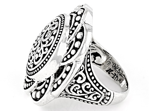 Pre-Owned Sterling Silver Filigree Beaded Ring