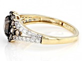Pre-Owned Champagne And White Diamond 10k Yellow Gold Halo Ring 1.30ctw