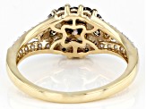 Pre-Owned Champagne And White Diamond 10k Yellow Gold Halo Ring 1.30ctw