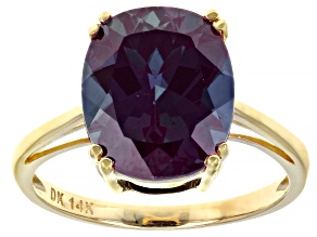 Pre-Owned Color Change Lab Created Alexandrite 14k Yellow Gold Ring  5.27ct