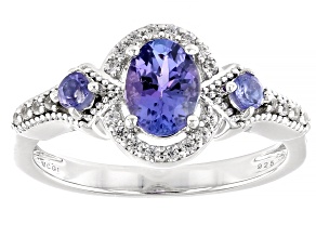 Pre-Owned Blue Tanzanite Rhodium Over Sterling Silver Ring
