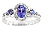 Pre-Owned Blue Tanzanite Rhodium Over Sterling Silver Ring