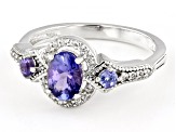 Pre-Owned Blue Tanzanite Rhodium Over Sterling Silver Ring