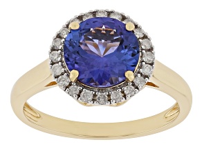 Pre-Owned Blue Tanzanite With White Diamond 18k Yellow Gold Ring 2.70ctw
