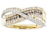 Pre-Owned Champagne And White Diamond 10k Yellow Gold Crossover Band Ring 0.75ctw