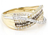 Pre-Owned Champagne And White Diamond 10k Yellow Gold Crossover Band Ring 0.75ctw