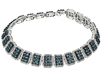 Picture of Pre-Owned Blue Diamond Rhodium Over Sterling Silver Tennis Bracelet 0.50ctw
