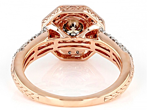 Pre-Owned Champagne And White Diamond 10k Rose Gold Halo Ring 0.75ctw