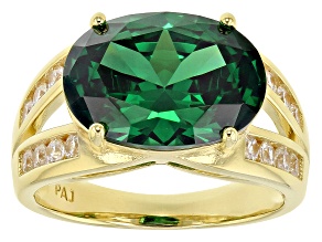 Pre-Owned Green And White Cubic Zirconia 18k Yellow Gold Over Sterling Silver Ring 9.49ctw