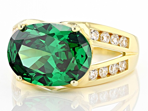 Pre-Owned Green And White Cubic Zirconia 18k Yellow Gold Over Sterling Silver Ring 9.49ctw