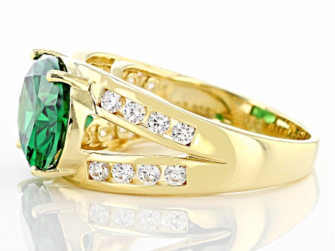 Pre-Owned Green And White Cubic Zirconia 18k Yellow Gold Over Sterling Silver Ring 9.49ctw