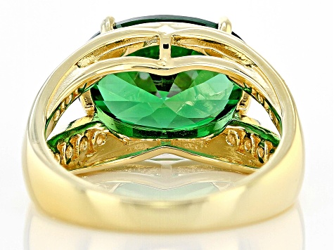 Pre-Owned Green And White Cubic Zirconia 18k Yellow Gold Over Sterling Silver Ring 9.49ctw