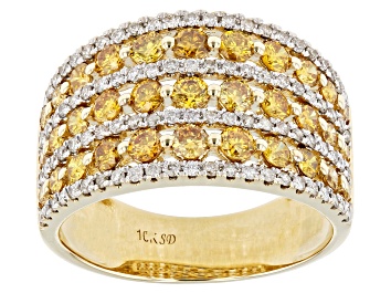 Picture of Pre-Owned Natural Butterscotch And White Diamond 10k Yellow Gold Multi-Row Wide Band Ring 1.75ctw