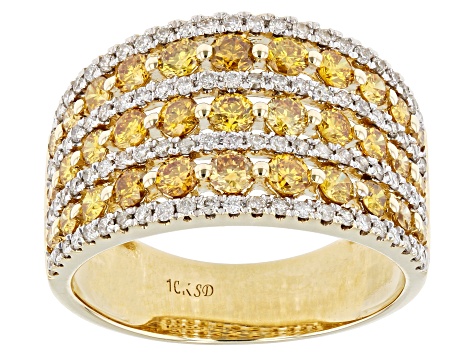 Pre-Owned Natural Butterscotch And White Diamond 10k Yellow Gold Multi-Row Wide Band Ring 1.75ctw