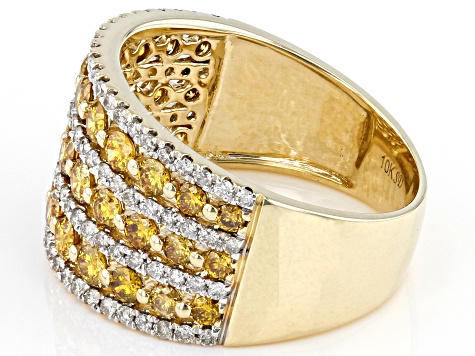 Pre-Owned Natural Butterscotch And White Diamond 10k Yellow Gold Multi-Row Wide Band Ring 1.75ctw