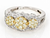 Pre-Owned Natural Yellow And White Diamond 10k White Gold Cluster Ring 1.40ctw