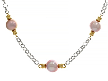 Picture of Pre-Owned Cultured Kasumiga Pearl Rhodium and 18k Yellow Gold Over Sterling Silver Two-tone Necklace