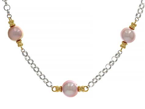 Pre-Owned Cultured Kasumiga Pearl Rhodium and 18k Yellow Gold Over Sterling Silver Two-tone Necklace