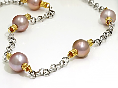 Pre-Owned Cultured Kasumiga Pearl Rhodium and 18k Yellow Gold Over Sterling Silver Two-tone Necklace