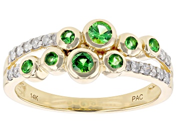 Picture of Pre-Owned Tsavorite Garnet With White Diamond 14k Yellow Gold Band Ring 0.50ctw