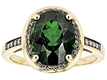 Picture of Pre-Owned Chrome Diopside With Champagne Diamond 10k Yellow Gold Ring 3.46ctw
