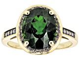Pre-Owned Chrome Diopside With Champagne Diamond 10k Yellow Gold Ring 3.46ctw