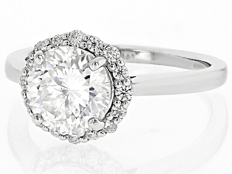 Pre-Owned Moissanite Inferno Cut Platineve Halo Ring 2.41ctw DEW.
