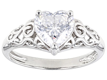 Picture of Pre-Owned Moissanite Platineve Heart Ring 2.18ct DEW.