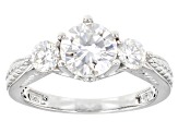 Pre-Owned Moissanite Platineve 3 Stone Ring 1.66ctw DEW