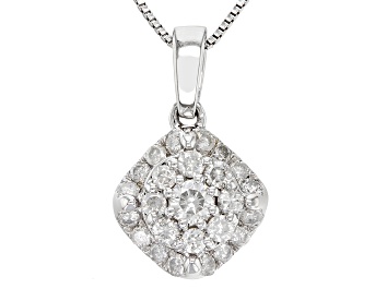 Picture of Pre-Owned White Diamond 14k White Gold Cluster Pendant With 18" Box Chain 0.40ctw