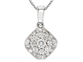 Pre-Owned White Diamond 14k White Gold Cluster Pendant With 18" Box Chain 0.40ctw
