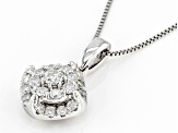 Pre-Owned White Diamond 14k White Gold Cluster Pendant With 18" Box Chain 0.40ctw
