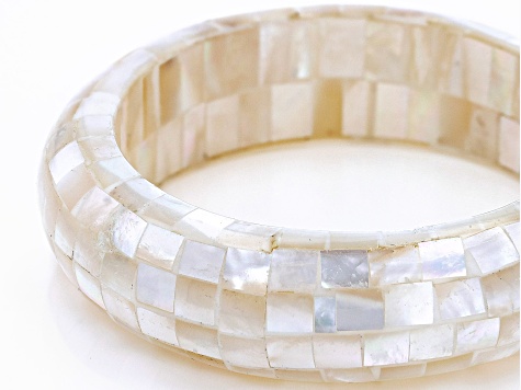 Pre-Owned White Mosaic Mother-of-Pearl Bracelet
