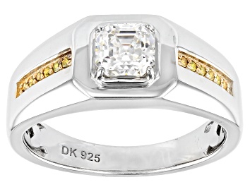 Picture of Pre-Owned Strontium Titanate and yellow diamond rhodium over silver men's ring 1.48ctw