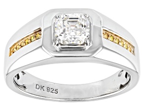 Pre-Owned Strontium Titanate and yellow diamond rhodium over silver men's ring 1.48ctw