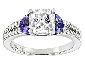 Picture of Pre-Owned Moissanite and tanzanite platineve engagement ring 1.94ctw DEW