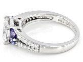 Pre-Owned Moissanite and tanzanite platineve engagement ring 1.94ctw DEW