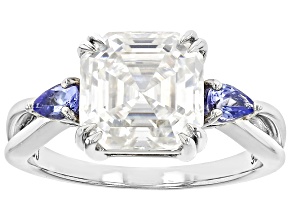 Pre-Owned Moissanite And Tanzanite Platineve Ring 3.92ct DEW.