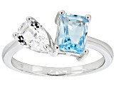 Pre-Owned Sky Blue Topaz Rhodium Over Sterling Silver 2-Stone Ring 2.00ctw