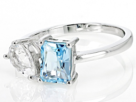 Pre-Owned Sky Blue Topaz Rhodium Over Sterling Silver 2-Stone Ring 2.00ctw